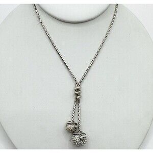 Brighton Twisted Pave Crystal Ball Lariat Statement Necklace Silver Plated